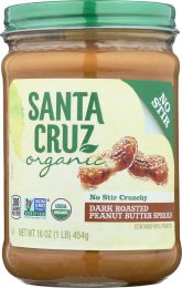 SANTA CRUZ: No Stir Crunchy Dark Roasted Peanut Butter Spread (16 oz)