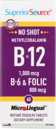 SUPERIOR SOURCE: Methylcobalamin B12, 1000 mcg, B6 and Folic Acid (60 tb)