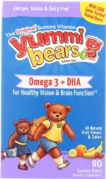 YUMMI BEARS: Omega 3 + DHA Natural Fruit Flavors Gummy Bears (90)
