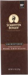 SCHARFFEN BERGER: Unsweetened 99% Cacao Baking Chocolate Bar (9.75 oz)