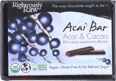 RIGHTEOUSLY RAW: 80% Acai & Cacao Superfood Bar Organic (2.3 oz)