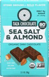 TAZA CHOCOLATE: 80% Sea Salt & Almond Dark Chocolate Bar (2.5 oz)