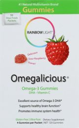RAINBOW LIGHT: Omegalicious Omega-3 Gummies Sour Raspberry (30 Packets)