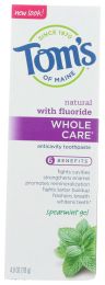 TOM'S OF MAINE: Whole Care Spearmint Gel Anticavity Toothpaste (4 oz)
