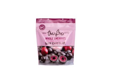 TRU FRU INDULGE ON THE GO: Whole Cherries Freeze Dried and Immersed in Dark Chocolate (4 oz)