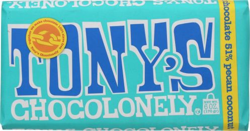TONYS CHOCOLONEY: Chocolate Dark Pecan Coconut Bar 51% (6 oz)