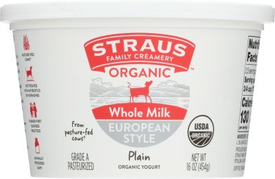 STRAUS: Organic Whole Milk Plain European Style Yogurt (16 oz)